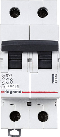 Выключатель автоматический Legrand RX3 2P C 6A 4.5кА 2M 419694