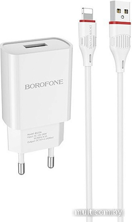 Сетевое зарядное Borofone BA20A Lightning (белый)