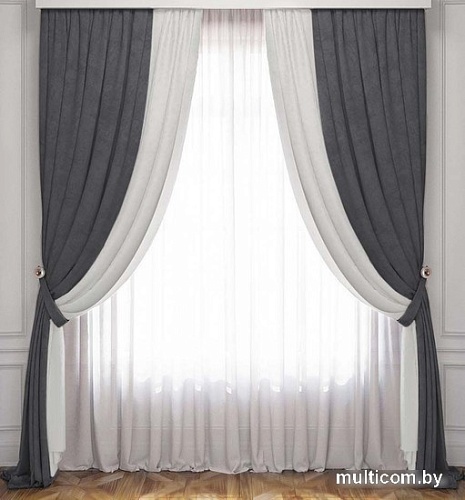 Комплект штор и гардин Pasionaria Латур 480x230 (3 шт, белый/серый)