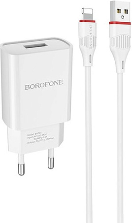 Сетевое зарядное Borofone BA20A Lightning (белый)