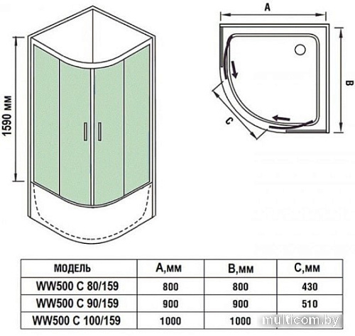 Душевой уголок WeltWasser WW500 С 100/159