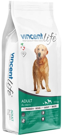 Сухой корм для собак Vincent Life Adult Beef And Rice 15 кг