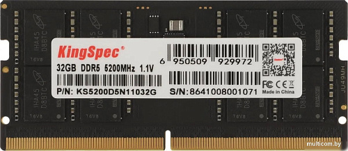 Оперативная память KingSpec 32ГБ DDR5 SODIMM 5200 МГц KS4800D5N11032G