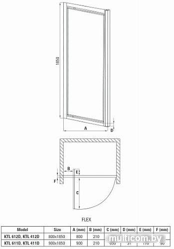 Душевая дверь Deante Flex 90 KTL 611D (хром/матовое)