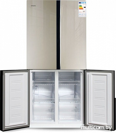 Четырёхдверный холодильник Ginzzu NFK-500 Gold glass