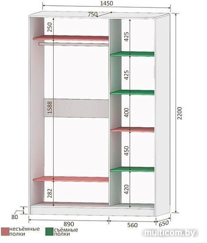 Шкаф раздвижной Кортекс-мебель Лагуна ШК02-00 (белый)