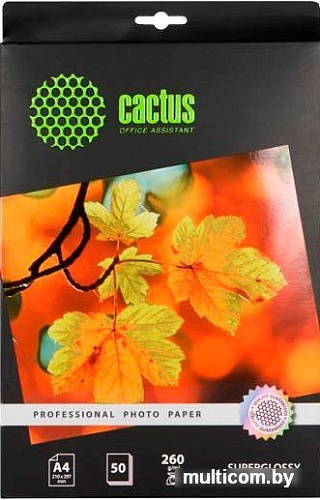 Фотобумага CACTUS Суперглянцевая А4 260 г/м2 50 листов (CS-HGA426050)