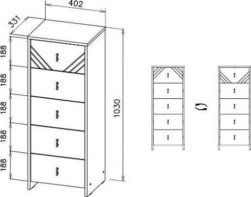 Комод Mio Tesoro Байкал 5 ящиков (дуб золотистый/графит)