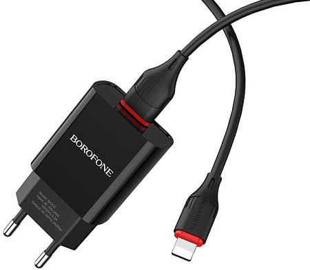 Сетевое зарядное Borofone BA20A Lightning (черный)