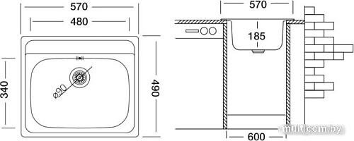 Кухонная мойка Ukinox Гранд GRP570.490-GT8K 0C