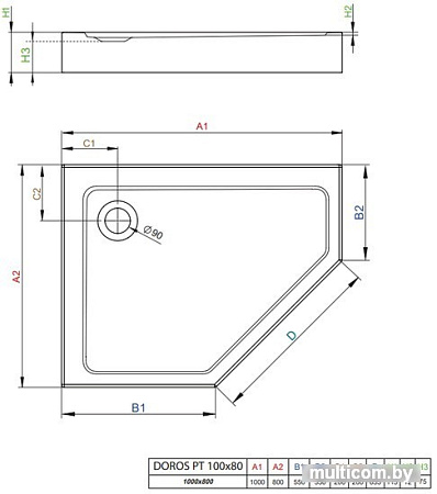 Душевой поддон Radaway Doros PT E Compact 100x80 L