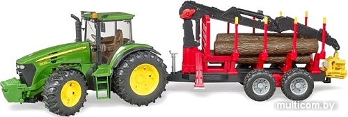 Bruder John Deere 7930 with forestry trailer and 4 trunks 03054