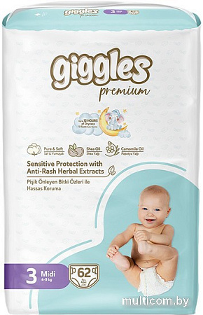 Подгузники Giggles Premium Midi 3 Jumbo Pack (62 шт)