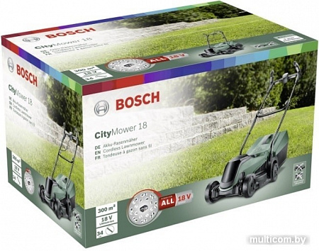 Колёсная газонокосилка Bosch CityMower 18 06008B9A00 (с 1-м АКБ и ЗУ)