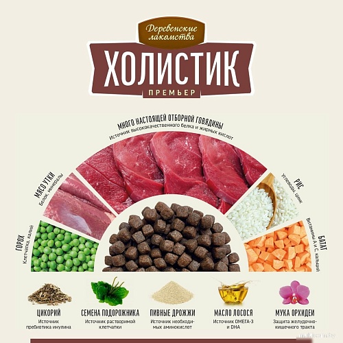 Сухой корм для собак Деревенские лакомства Холистик Премьер. Говядина с рисом 7 кг