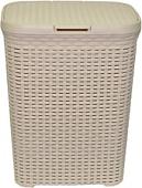 Корзина ВиолетПласт для белья 60 л с крышкой Ротанг (латте)