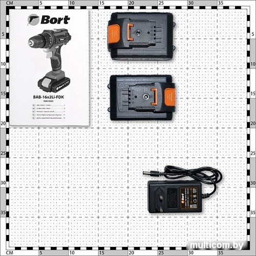 Дрель-шуруповерт Bort BAB-16X2LI-FDK 93413533 (с 2-мя АКБ, кейс)