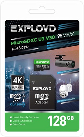 Карта памяти Exployd Vision microSDXC 128GB EX128GCSDXC10-U3-V30 (с адаптером)