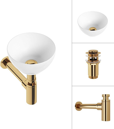 Умывальник Lauter 21601E + клапан 21190G + сифон 21635G (золото)