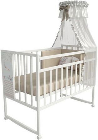 Классическая детская кроватка VDK Mini Loft 3D Friend and Ocean колесо-качалка (bianco)