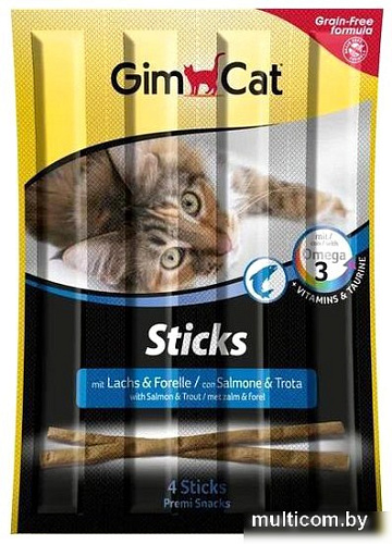 Лакомство для кошек GimCat Беззерновые палочки с лососем и форелью 400778GC (4 шт)