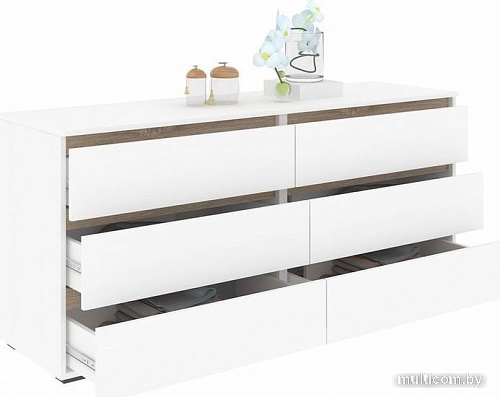 Комод Кортекс-мебель Бари 160 6ш (белый/белый/дуб сонома)