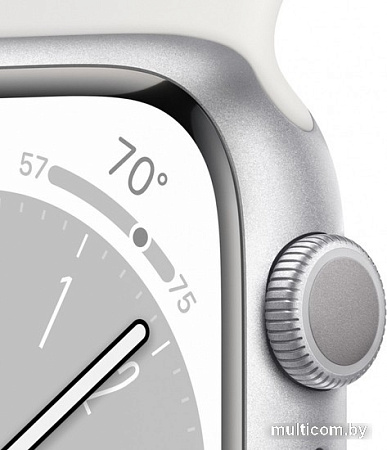 Умные часы Apple Watch Series 8 45 мм (алюминиевый корпус, серебристый/белый, спортивный силиконовый ремешок S/M)