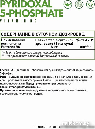Витамины, минералы NaturalSupp Пиридоксаль-5-фосфат (Pyridoxal-5-phosphate), 60 капсул