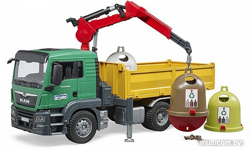 Bruder MAN TGS Truck with 3 glas recycling containers 03753