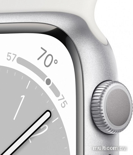 Умные часы Apple Watch Series 8 45 мм (алюминиевый корпус, серебристый/белый, спортивный силиконовый ремешок S/M)