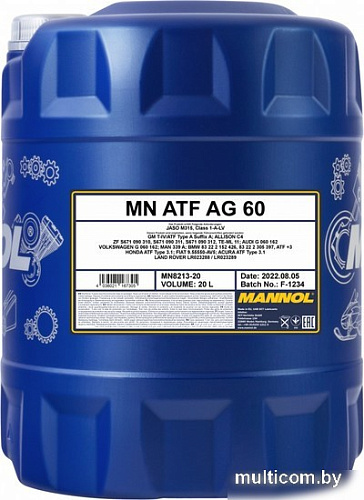 Трансмиссионное масло Mannol ATF AG60 20л