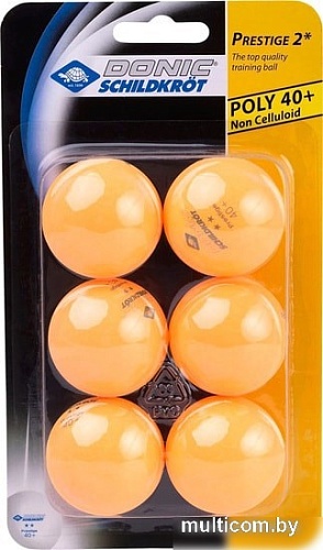 Мяч для настольного тенниса Donic Schildkrot Prestige 40+ (оранжевый, 2 звезды/6 шт.)