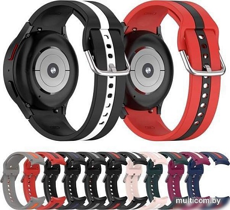 Ремешок Rumi Sport Line силиконовый для Samsung Galaxy Watch4/5 (20 мм, черный/белый)