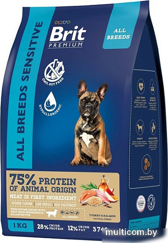 Сухой корм для собак Brit Premium Dog Sensitive с лососем и индейкой 1 кг