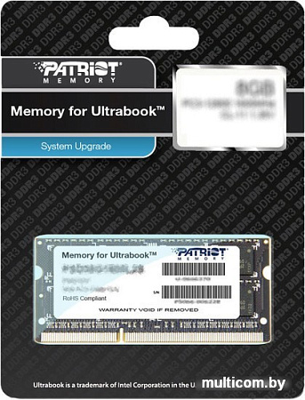 Оперативная память Patriot Memory for Ultrabook 4GB DDR3 SO-DIMM PC3-10600 (PSD34G1333L2S)