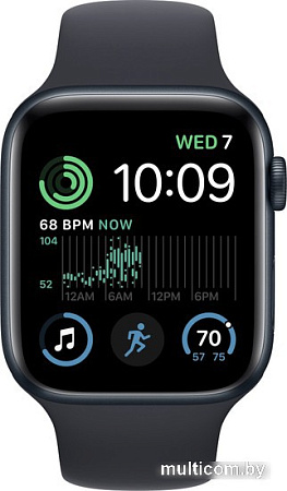 Умные часы Apple Watch SE 2 44 мм (алюминиевый корпус, полуночный/полуночный, спортивный силиконовый ремешок S/M)