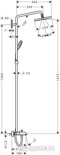 Душевая система Hansgrohe Croma 220 Showerpipe для ванны 1406 мм (27223000)