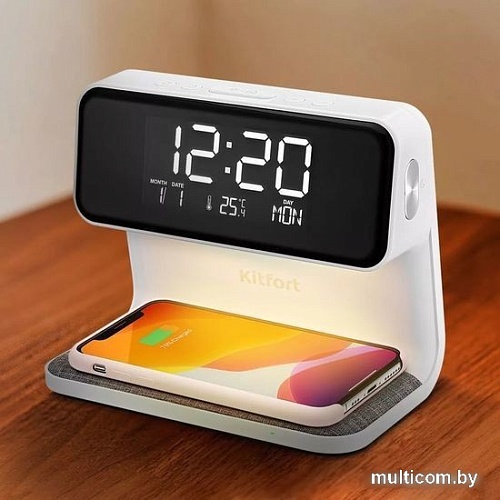 Настольные часы с беспроводной зарядкой Kitfort KT-3351