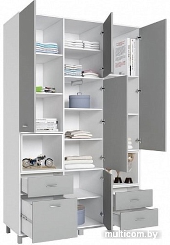Шкаф распашной Polini Kids Mirum 2335 (белый-серый/белый)