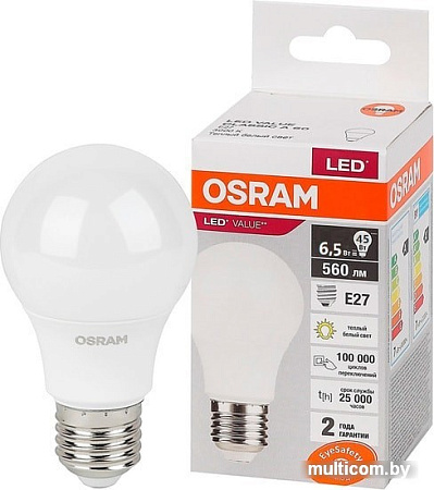 Светодиодная лампа Osram LV CL A60 7 SW/830 230V E27 10X1 RU