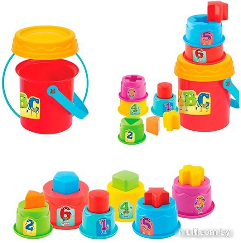 Набор развивающих игрушек Dede Логическая пирамидка стаканчики в ведерке 03466