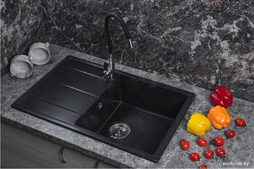 Кухонная мойка Marblan Magnum R (черный, с сифоном)