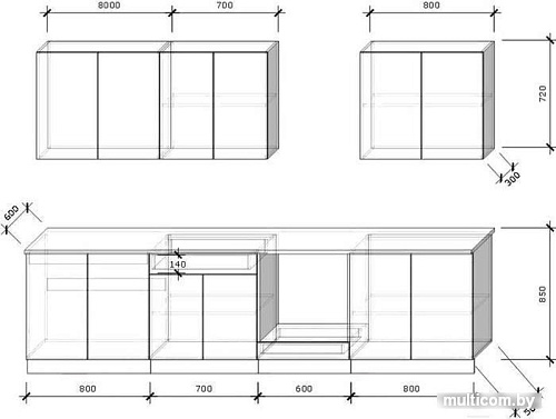 Кухня Хоум Лайн Кристалл 2900 (белый глянец/белый глянец)