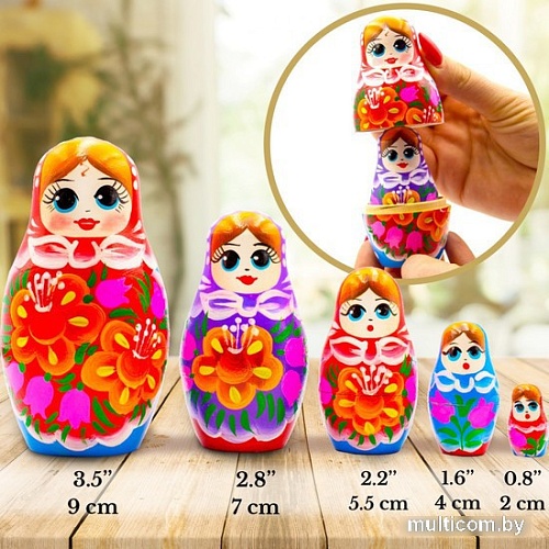 Развивающая игра Брестская Матрешка Классическая с лилиями и колокольчиками (набор 5 шт)
