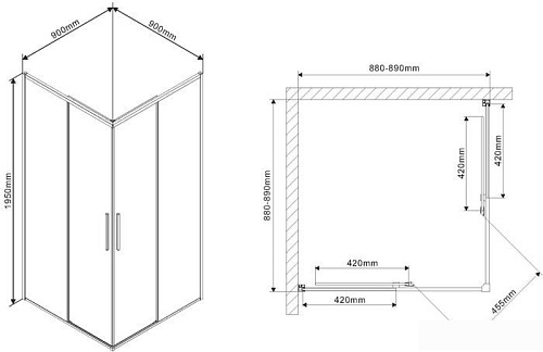 Душевой уголок Vincea Slim VSS-2SL900CLB (черный матовый/прозрачное)