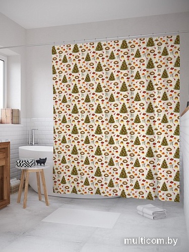 Шторка-занавеска для ванны JoyArty Новогодний лес sc_37085