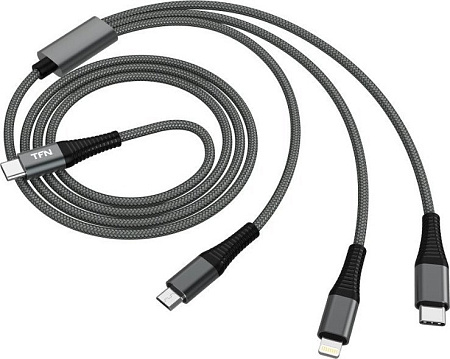 Кабель TFN TFN-C-3IN1-USBC-GR USB Type-A - USB Type-C/Lightning/microUSB (1.2 м, белый)