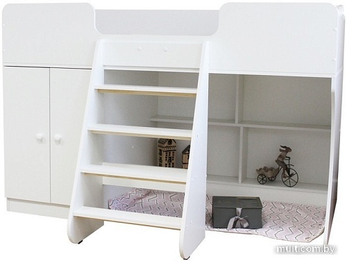 Кровать-чердак Красная звезда Р441 Капризун 2 со шкафом 160x80 (белый)