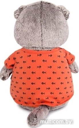 Мягкая игрушка Basik & Co Басик в оранжевой футболке в рыбки с львенком (25 см)