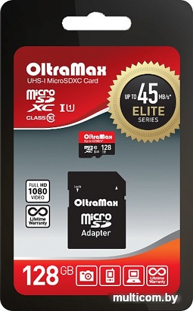 Карта памяти Oltramax Elite microSDXC UHS-I (Class 10) 128GB + адаптер